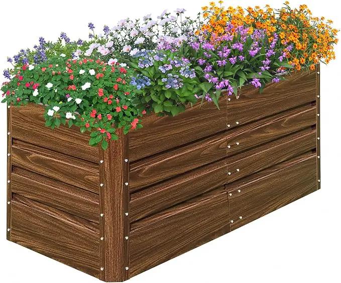 SnugNiture 4x2x2FT Raised Garden Bed Galvanized Planter Garden Boxes Outdoor, Deep Root Planter Raised Bed for Vegetables Flowers Herbs,Brown by GreenHaven Gardens