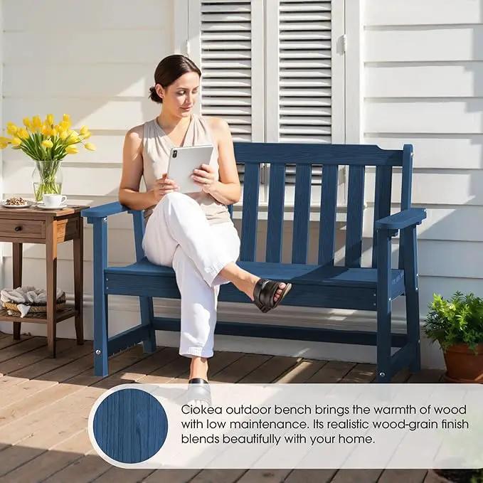 Ciokea 46" Heavy Duty Outdoor Bench, HDPE Weatherproof Garden Benches, Durable 2-Person Porch Benches with 660 Lbs, Waterproof Patio Bench for Outside Balcony Deck Backyard, Navy Blue by GreenHaven Gardens