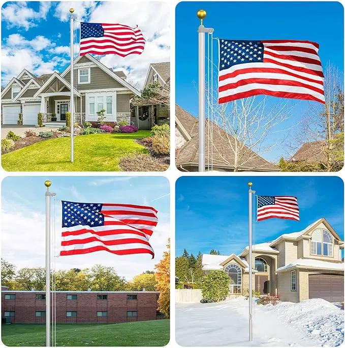 Flag Pole Kit 25FT, 12 Gauge 1.8mm Thickness Heavy Duty Flag Poles with 3x5 American Flag, Silver Flag pole for Outdoor House In Ground, Extra Thick Flagpoles Suitable for Yard and Garden by GreenHaven Gardens