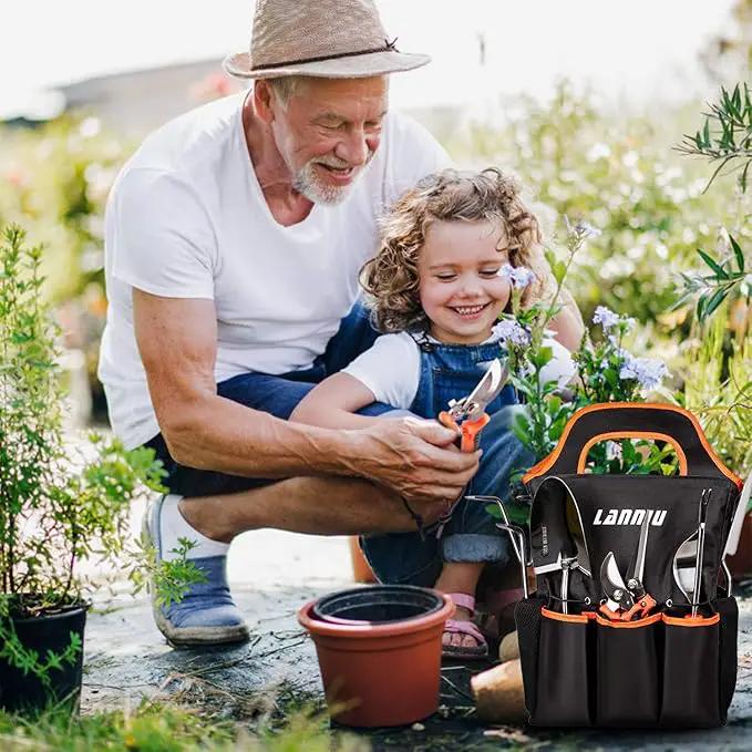 Garden Tool Set, 9 Piece Stainless Steel Heavy Duty Gardening Tool Set, with Non-Slip Rubber Grip, Storage Pocket, Ideal Gardening Gifts for Men by GreenHaven Gardens