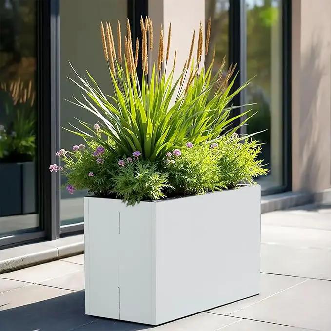 Galvanized Steel Rectangular Planter, 16"x 12"x 12" Small Planters for Outdoor Plants, White Outdoor Planter with Drainage Holes by GreenHaven Gardens