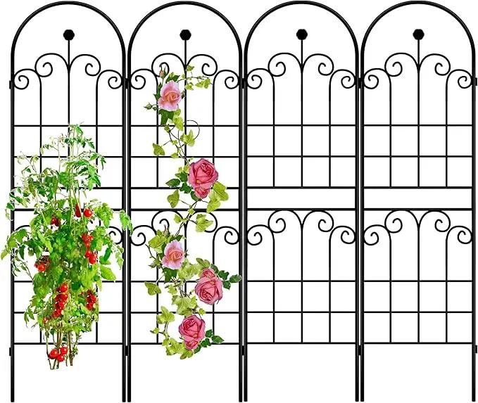 LZRS 4 Pack 71x20in Rustic Iron Arch Decoration Garden Trellis with Black Metal Coating – Perfect for Supporting Climbing Plants Outdoor, Roses, Vines, Flowers, and Vegetables. by GreenHaven Gardens