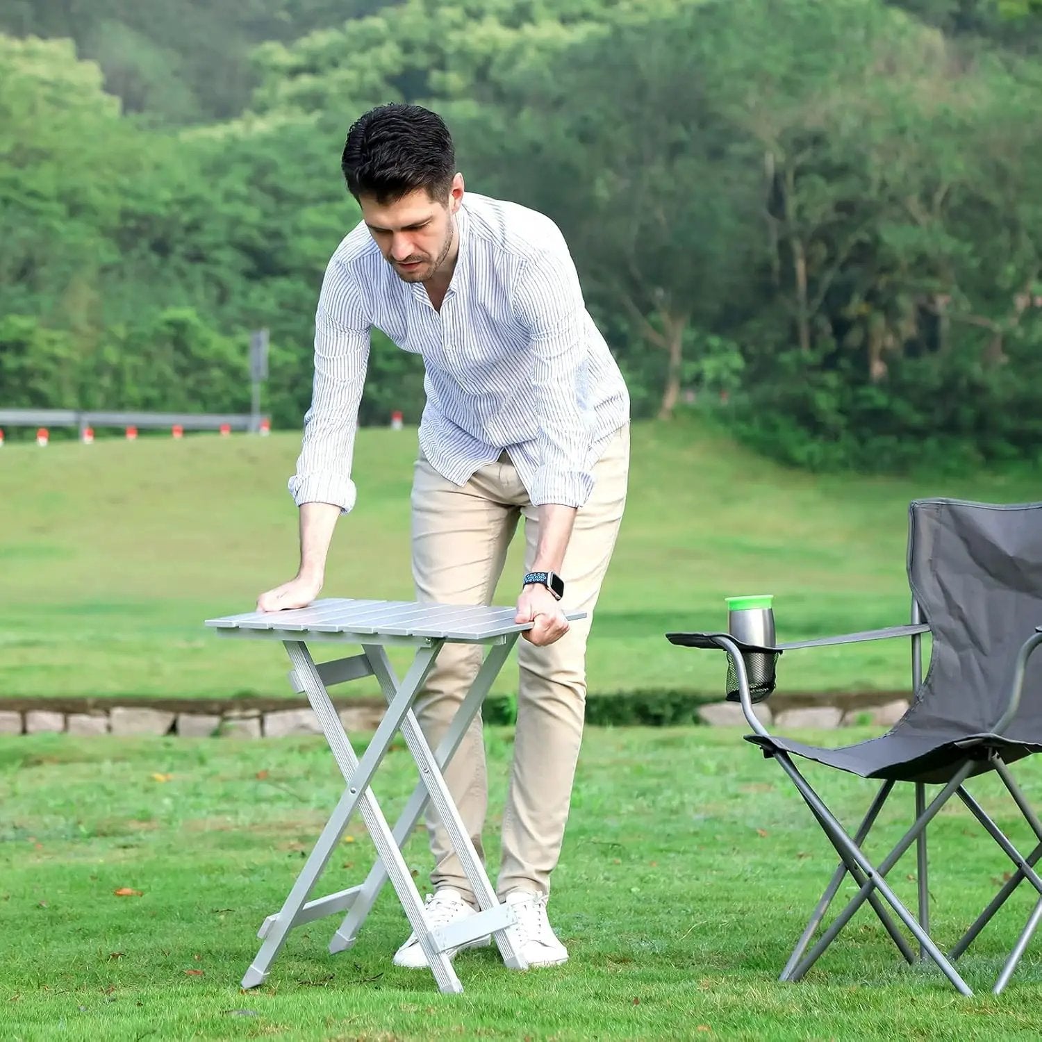 SUNNYFEEL Folding Camping Table - Lightweight Aluminum Portable Picnic Table, 18.5x18.5x24.5 Inch for Cooking, Beach, Hiking, Travel, Fishing, BBQ, Indoor Outdoor Small Foldable Camp Tables by GreenHaven Gardens