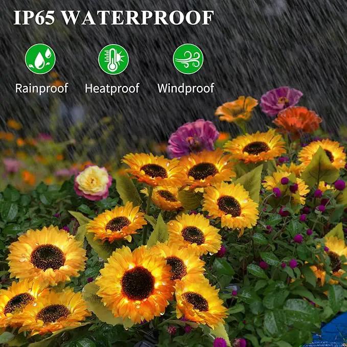 4-Pack Solar Powered Sunflower Garden Lights, LED Outdoor Decor Solar Light Flowers for Yard Patio Ground Lawn Landscape, Decorative Artificial Flower Bright Night Outside by GreenHaven Gardens