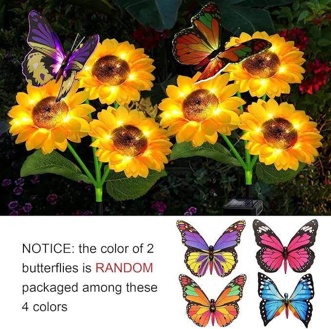 Solar Sunflower Lights Outdoor Garden Lights, 2 Pack Solar Flower Lights with Butterfly Waterproof Garden Decor, Gifts for Mom Grandma, Sunflower Stake Led Lights for Yard Patio Lawn Pathway Outside by GreenHaven Gardens
