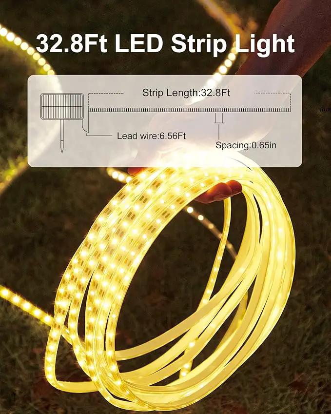 32.8FT 600LED Solar LED Strip Lights Outdoor, Solar Outdoor String Lights, Upgarde Solar Rope Lights with Timer Remote Auto ON/Off for Step, Stair, Deck, Fence, Patio,Yard Decor(Warm White, 32.8 FT) by GreenHaven Gardens