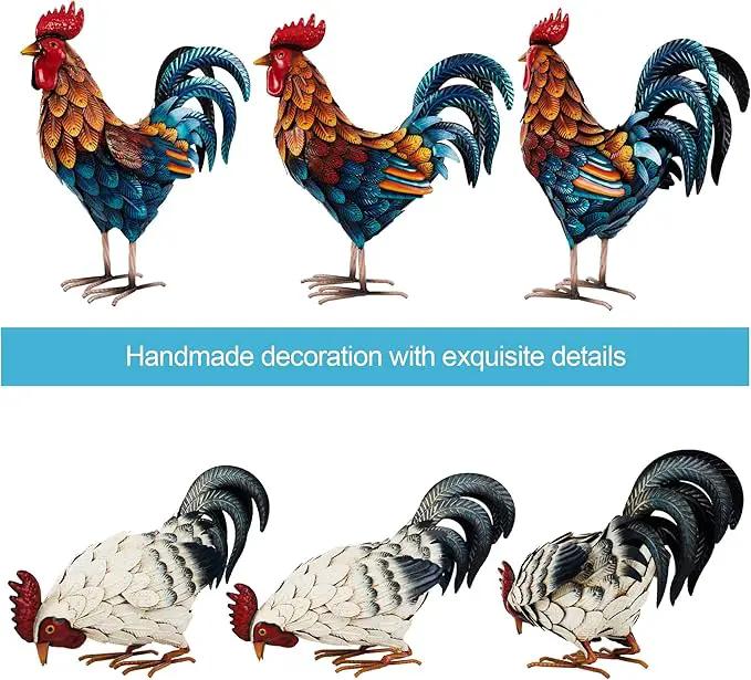 Shorayn Metal Rooster Statues, Outdoor Garden Statues, Metal Chicken Decor, Garden Sculptures & Statues, Chicken Ornaments Yard Art for Backyard Patio Lawn Decorations, Set of 2 by GreenHaven Gardens
