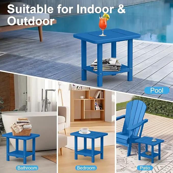 Outdoor Side Table - 2-Tier Storage All Weather Outdoor End Table for Patio - HDPE Morden Easy Maintenance Adirondack Side Table for Pool Porch Balcony Garden Lawn Backyard Outside Indoor by GreenHaven Gardens