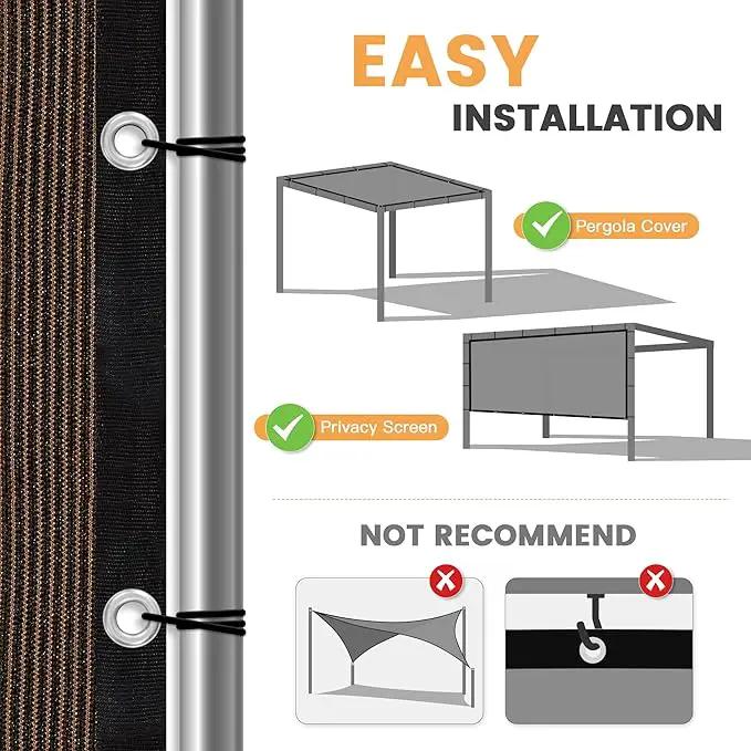 VICLLAX Shade Fabric Sun Shade Cloth with Every 2 FT Grommets for Patio Garden Pergola Cover Canopy 3x16 FT, Mocha by GreenHaven Gardens
