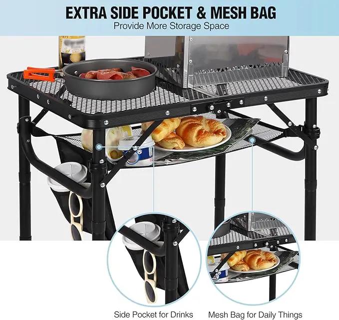 RedSwing Folding Grill Table, Lightweight Height Adjustable Aluminum Table with Mesh Desktop and Mesh Bag for Outdoor Camping Picnic BBQ, Small 2 Feet, Black by GreenHaven Gardens