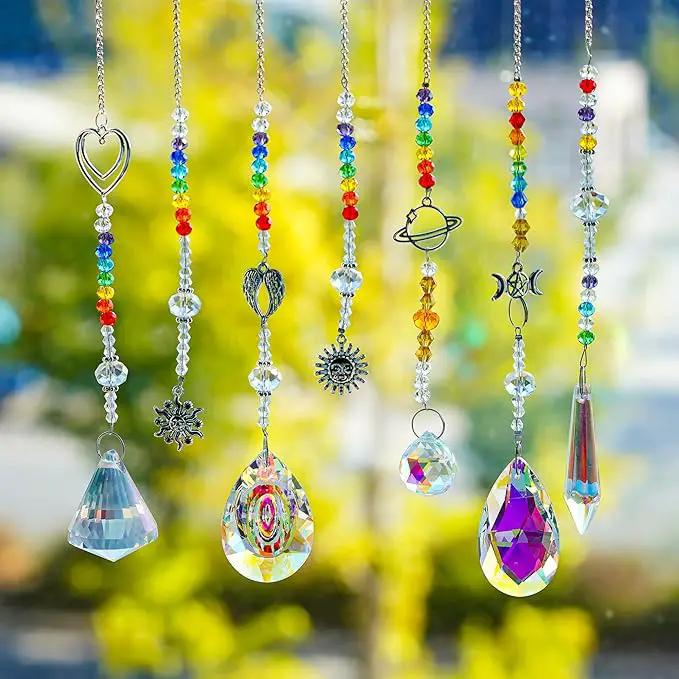 Suncatcher Crystal Prisms Hang Pendants Garden Window Sun Catcher Rainbow Chandelier Beads Chain Ornament, Pack of 7 by GreenHaven Gardens