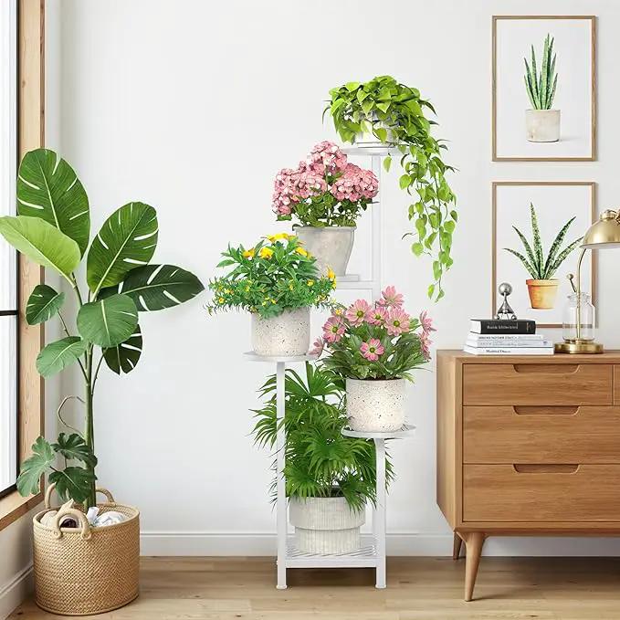 TOSKING 5 Tier Tall Plant Stand Indoor Outdoor, Heavy Duty Corner Shelf for Plants & Decor, Space Saving 3.9FT Metal Flower Pot Stand for Balcony, Garden, Living Room, Patio (White, 47in) by GreenHaven Gardens