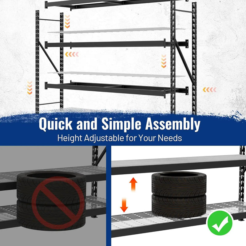 WORKPRO 8000LBS Storage Shelves, 77" Extra-Wide Garage Shelving, Heavy-Duty Metal Shelving Unit, Adjustable 4-Tier Garage Storage Rack for Warehouse, Basement,77" W X 24" D X 72" H, Black by GreenHaven Gardens