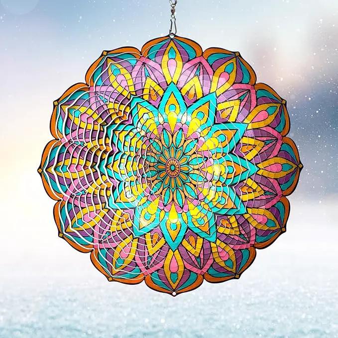 Wind Spinner Purple Tulip Mandala Wind Spinners for Yard & Garden Hanging Wind Sculpture & Spinners 3D Kinetic Metal Art Decor Outdoor Ornament, Fun Mandala Gifts for Women/Mom/Dad/Men/Girl by GreenHaven Gardens
