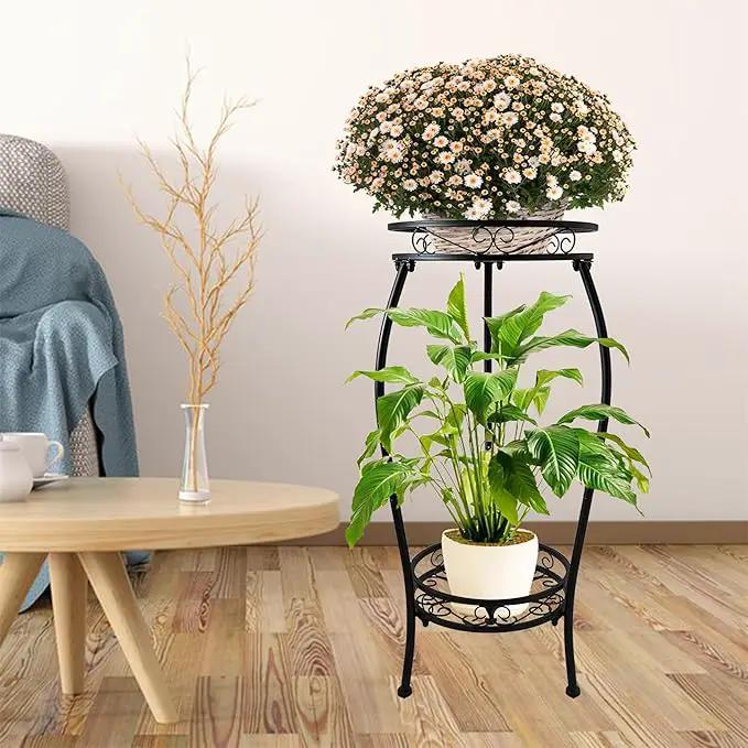 CASIMR 2Pack Plant Stand Indoor Outdoor, 2 Tier 26.6" Tall Metal Potted Holder Rack Multiple Flower Pot Stand Heavy Duty Plant Shelf Rustproof Iron Plant Round Supports Rack by GreenHaven Gardens
