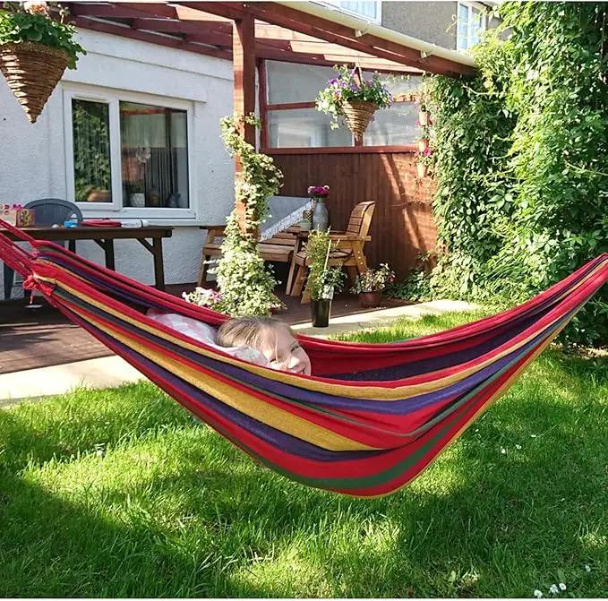 ANYOO Cotton Hammock Portable Camping Hammocks for Hanging Sturdy Garden Comfortable Fabric Hammock with Tree Straps Up to 660lbs with Travel Bag for Camping Outdoor/Indoor Patio Backyard by GreenHaven Gardens