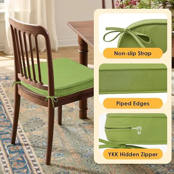 Outdoor Sunbrella Round Corner Seat Cushion, 17"x16"x2", Set of 4, Non Slip Seat Cushion Pads with Removable Cover for Patio Furniture, Garden Yard Lawn, Canvas Ginkgo by GreenHaven Gardens