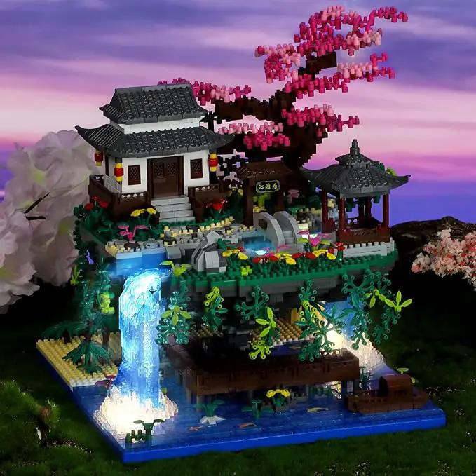 Peach Blossom Pond Micro Mini Building Blocks Set for Adults and Kids, Chinese Architecture Cherry Bonsai Gift Toys with String Lights, Japanese Flowers Tree House Micro Bricks (3320PCS) by GreenHaven Gardens