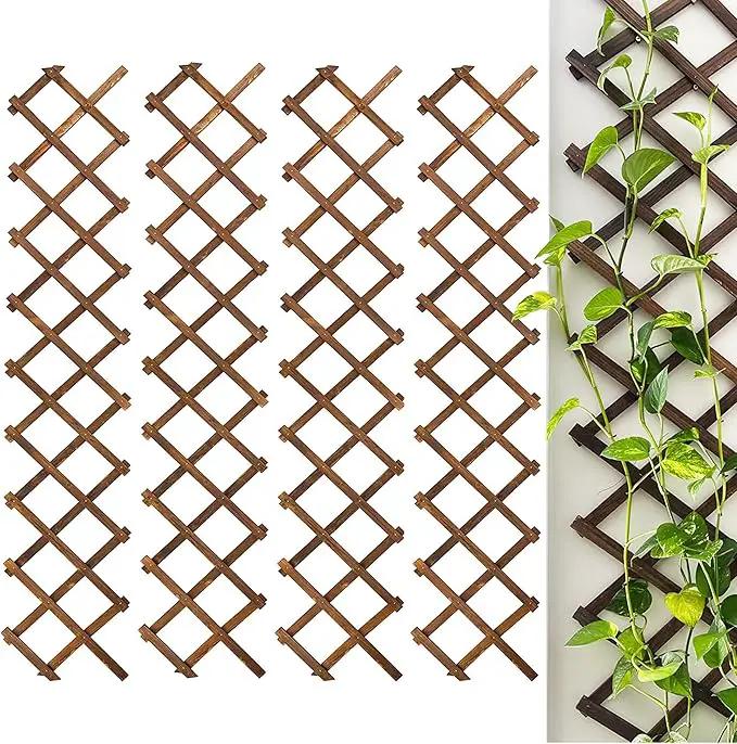 Wooden Lattice Wall 4Pack-Expandable Plant Garden Trellis for Climbing Plants Outdoor Air Plant Vertical Rack Wall Decor for Room Patio by GreenHaven Gardens
