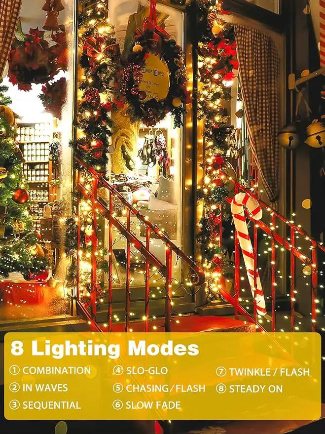 6 Pack 600 LED Solar String Lights for Outside, Solar Christmas Lights Outdoor Waterproof, Green Wire Twinkle Light with 8 Lighting Modes for Xmas Tree Wedding Party Garden Decorations (Warm White) by GreenHaven Gardens