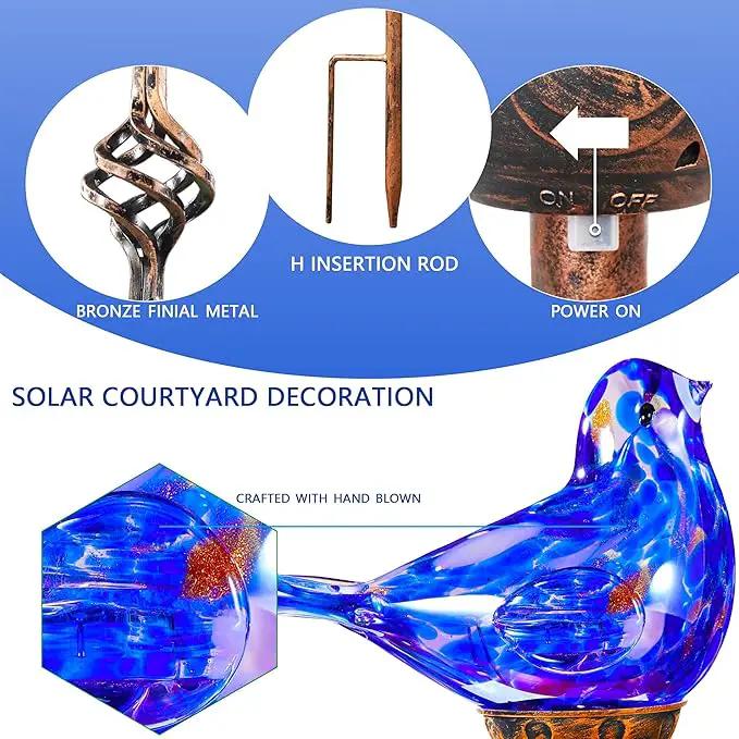 Decorative Solar Lights, Outdoor Solar Bird Stake Lights, Hand Blown Glass Decorative Garden Pathway Lights Outdoor Waterproof Glass Stakes (Dark Blue) by GreenHaven Gardens