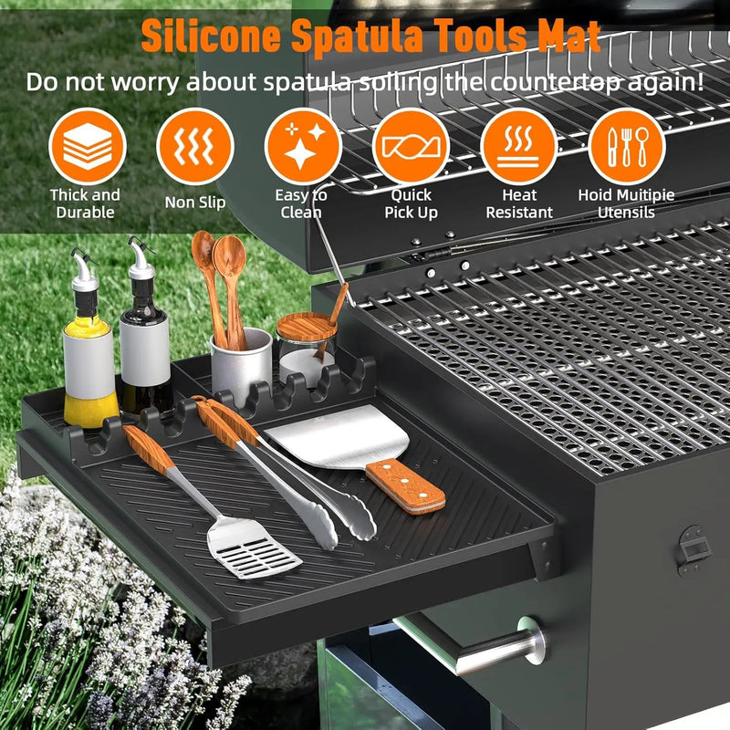 Silicone Grill Mat Compatible with Blackstone, Silicone Griddle Tools with Drip Pad, Spatula Mat for Outdoor Grill Kitchen Counter (Black) by GreenHaven Gardens