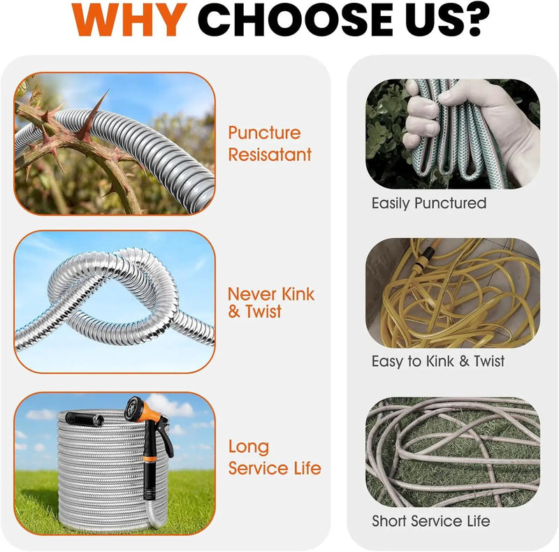 Garden Hose 50 FT, Flexible Metal Hose with 10 Function Nozzle, Kink Free, Lightweight, Durable, Crush Resistant Fitting, Easy to Coil, Puncture Proof Hose for Yard, Rv, 600 PSI 2025 New by GreenHaven Gardens
