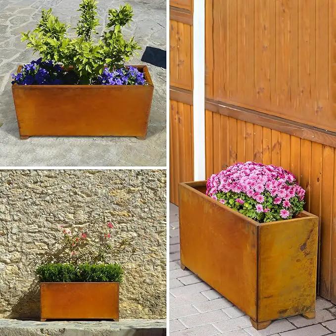 Stanbroil Corten Steel Planter Box for Outdoor Patio - 32 X10 X16 Inch Large Rectangular Metal Planter Box with Natural Rusty and Drainage Holes for Raising Flower, Plants by GreenHaven Gardens