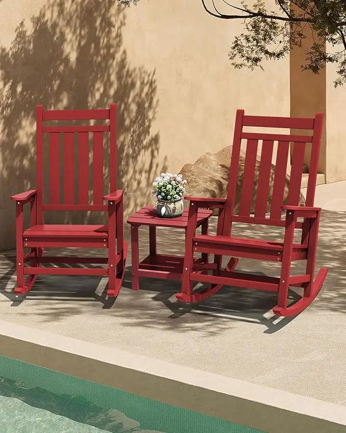 SERWALL Outdoor Rocking Chair Set of 2, HDPE Rocking Chairs for Adult, All Weather Porch Rockers for Lawn Garden, Crimson Red by GreenHaven Gardens