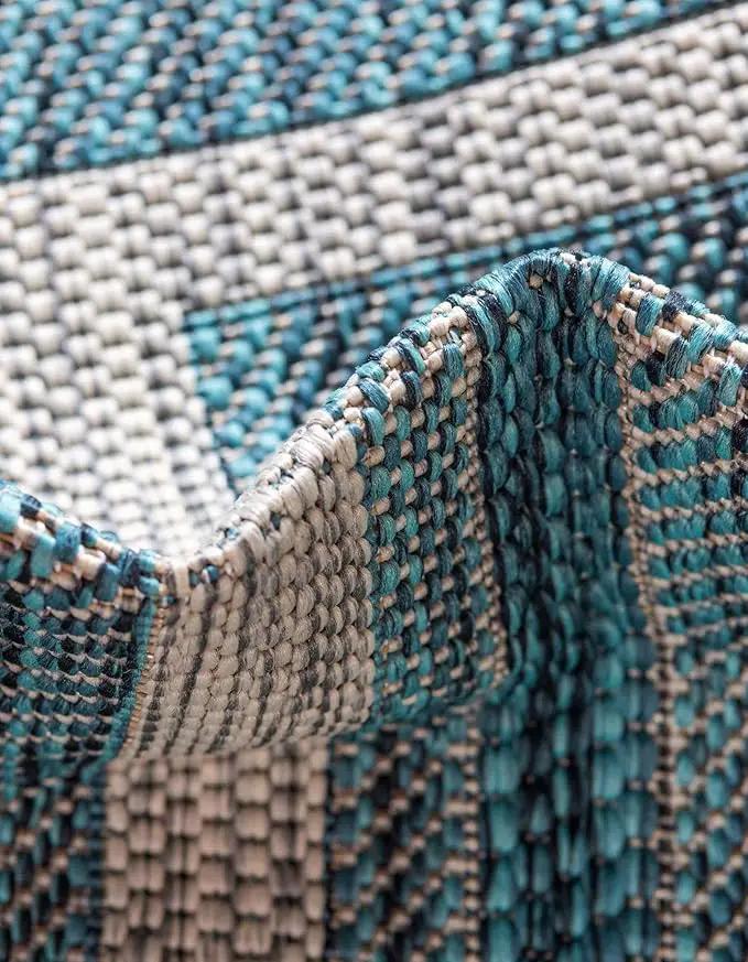 Unique Loom Outdoor Border Collection Area Rug - Soft Border (2' x 8' Runner, Teal/ Ivory) by GreenHaven Gardens