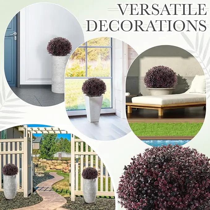 Yunlly 2 Pack 18" Artificial Boxwood Ball Bush Topiary Trees Fake Outdoor Plants, Realistic UV Resistance Faux Shrubs with Spike Greenery Topiary for Front Porch Garden Yard Patio Indoor (Dark Purple) by GreenHaven Gardens