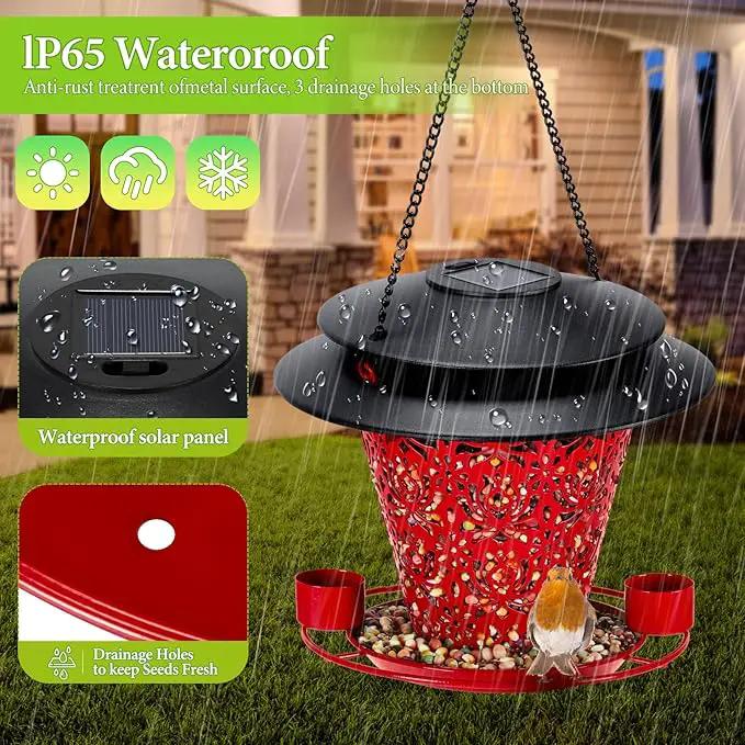 Solar Bird Feeders for Outside Hanging Metal Wild Bird Feeder Solar Lanterns Outdoor Waterproof Garden Decor for Yard red by GreenHaven Gardens