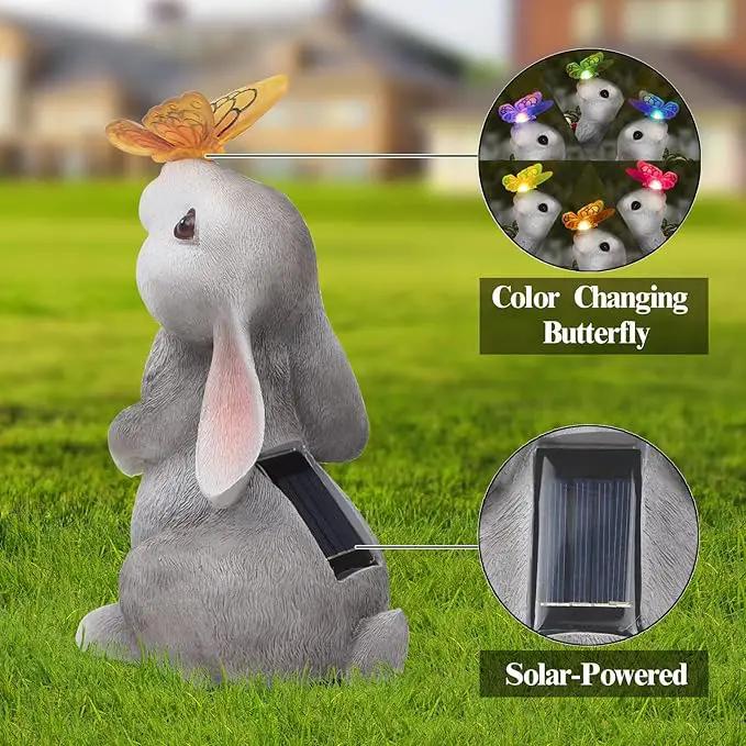 Garden Statue Outdoor Decor-Rabbit with Solar Butterfly Changing Lights Garden Statues,Bunny Statue for Patio,Balcony,Yard,Lawn Ornament,Gardening Gifts for Mom Grandma by GreenHaven Gardens