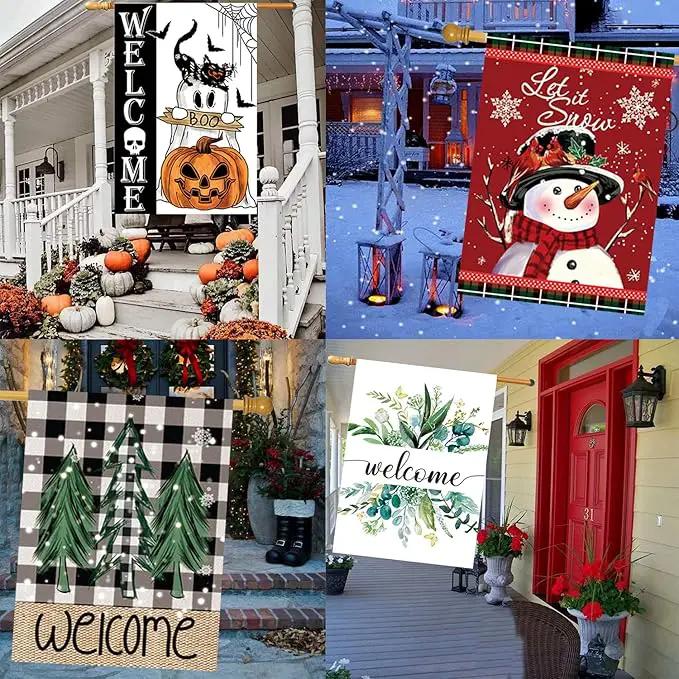 Seasonal Garden Flags Set of 12 Double Sided 28 x 40 Inch Yard Flags, Large House Flags for Outside, Fall Winter Halloween Christmas Outdoor Flags, Holiday Garden Flags for All Seasons by GreenHaven Gardens