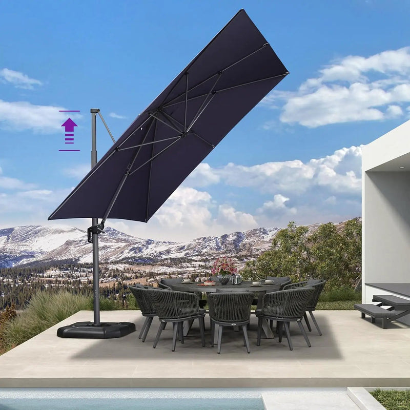 PURPLE LEAF 11.5' X 11.5' Telescopic Patio Umbrella Outdoor Cantilever Umbrella Square Up Down Lifting Offset Umbrella with 360-degree Rotation for Garden Deck Pool Patio Navy by GreenHaven Gardens