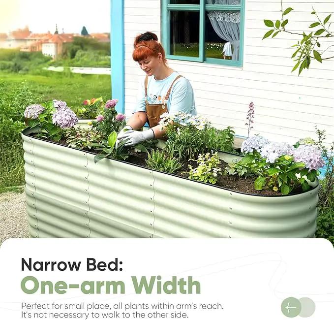 KING BIRD Raised Garden Bed 2.85 ft Tall 9 in 1 Galvanized Planter Garden Box Outdoor for Gardening, Deep Root Vegetables, Flowers 94.5X23.6X34.2 in, Light Green by GreenHaven Gardens