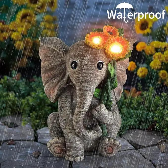 Outdoor Sculpture Figurine Statue Elephant Decor,Solar Garden Statues for Patio Home Yard Decor,Good Luck Sunflower Elephant for Women, Mom Gifts Housewarming Gift by GreenHaven Gardens