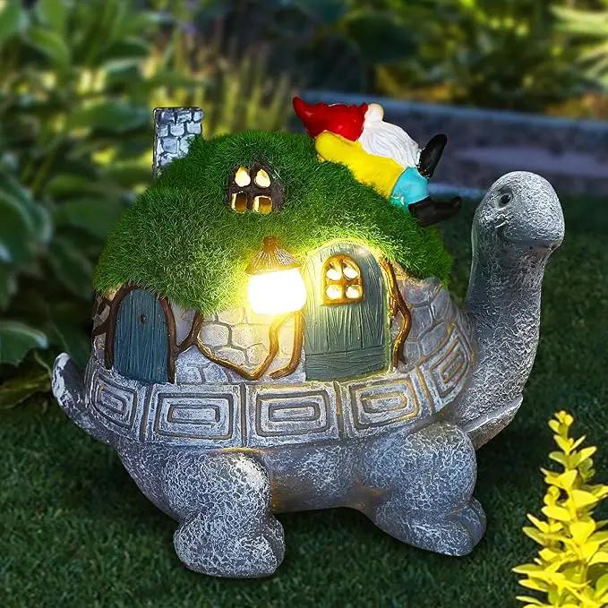 Turtle Solar Light Outdoor Garden Solar Turtle House Light Cute Turtle Garden Statue for Outdoor, Lawn Turtle with Gnome Statues Solar Light, Unique Gifts for Kindred Friend Yard Patio Decor by GreenHaven Gardens