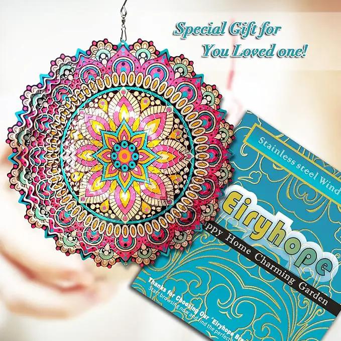 Wind Spinner Blossom Mandala Wind Spinners Outdoor 12inch 3D Stainless Steel Hanging Wind Sculptures Creates Holographic Effect. Kinetic Garden Decoration Yard Art Decor Worth Mandala Gifts by GreenHaven Gardens