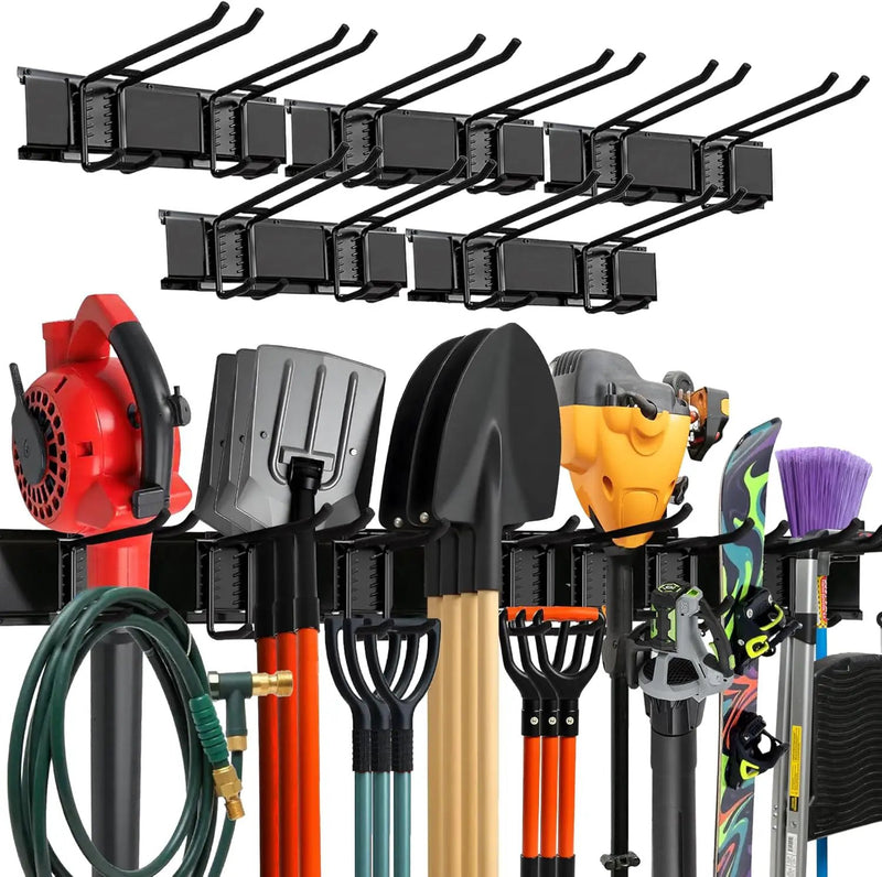 Garage Wall Organizer | 80" Heavy-Duty Tool Storage Rack | Adjustable Double-Layer Hooks | 500 lbs Capacity | Carbon Steel Wall Mount Holder for Shovels, Rakes, Ladders & Power Tools by GreenHaven Gardens