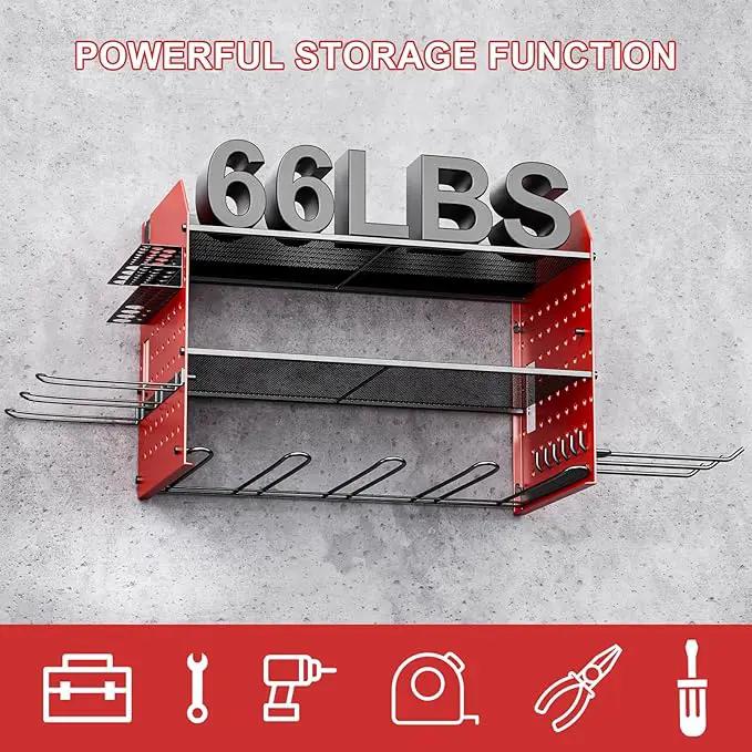 Power Tool Organizer with Charging Station, 6 Drill Holder Wall Mount, 3 Layer Garage Tool Organizer with Hooks, Screwdriver, Drill Bit Rack, Heavy Duty Utility Shelf for Garage, Gifts for Men by GreenHaven Gardens