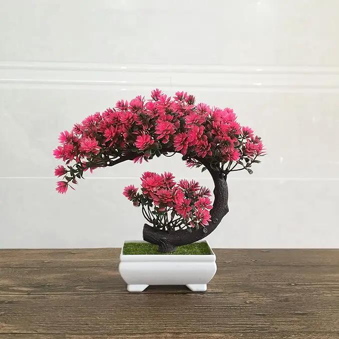 Small Artificial Plants Greenery Desktop Bonsai - Magenta Fake Plants for Home Decor Indoor Bookshelf Office Desk Bathroom Room Decor, Tall 8.5" by GreenHaven Gardens