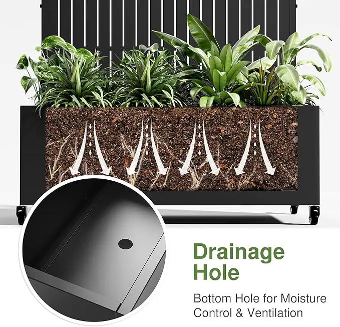 Casaphoria Metal Raised Garden Bed with Trellis and Wheels, 47"x47"x16" Planter Box for Climbing Plants, Vegetables & Vines, Features Drainage Holes and Privacy Screen (Black-Fence) by GreenHaven Gardens