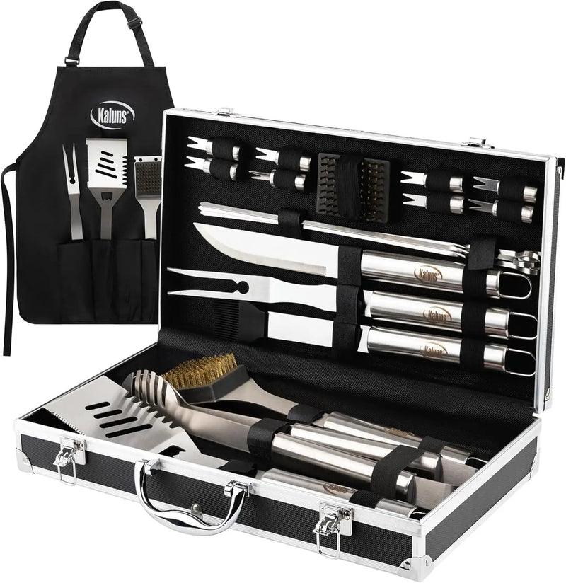 Kaluns Grilling Accessories, Birthday Gifts for Men Grilling Gifts, Heavy Duty Stainless Steel BBQ Grill Tools Set for Outdoor Grill with Aluminum Case and Apron, Husband Dad Gifts for Christmas by GreenHaven Gardens