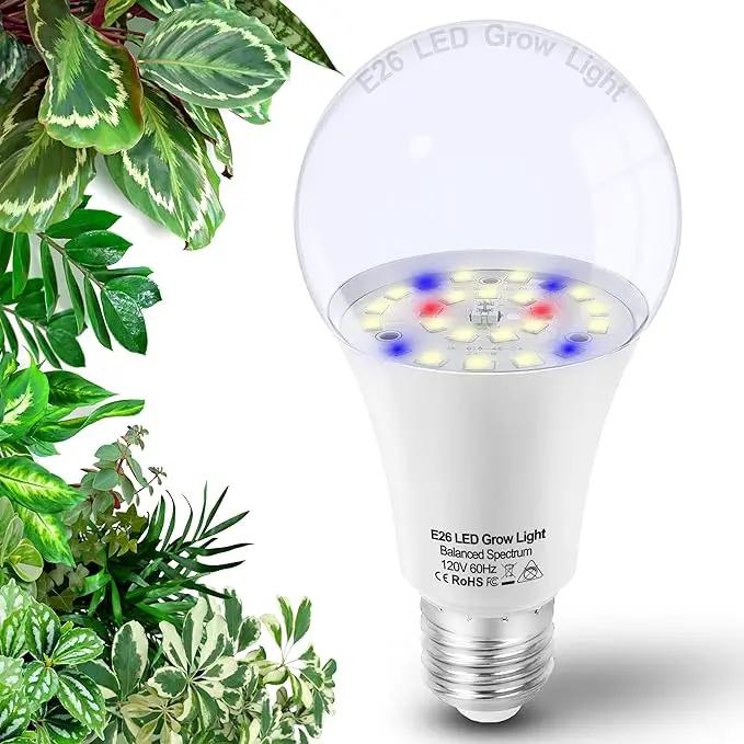 Grow Light Bulbs for Indoor Plants Full Spectrum E26 A19 10W,Grow LED Light Bulb with Balanced Spectrum 5000K Blue Red for Seeds Greens Laboratory,School,Greenhouse, Indore Garden, Hydroponic,1Pcs by GreenHaven Gardens