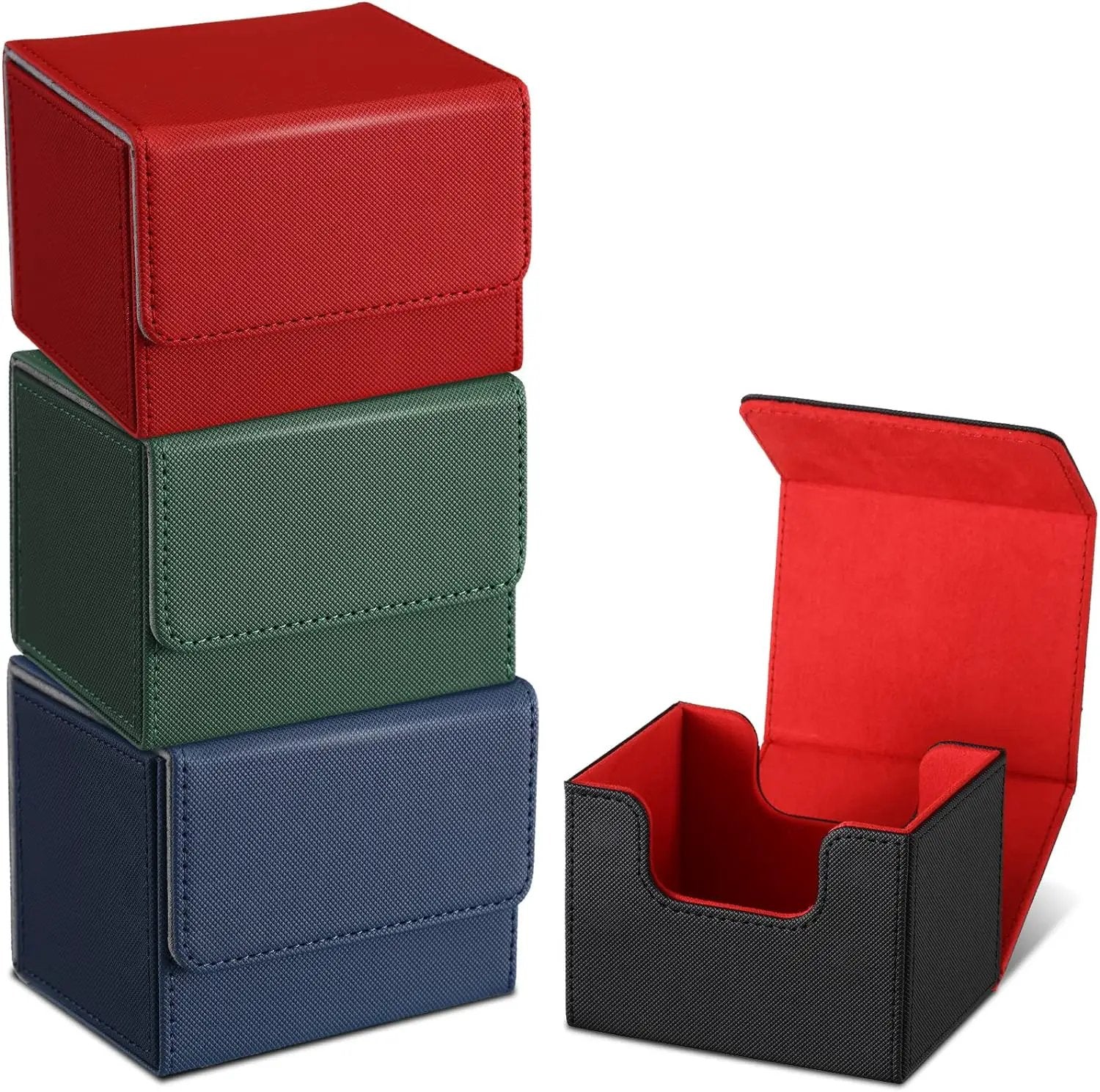 Yookeer 4 Pieces Leather Deck Card Boxes Cards Deck Game Box for Collectible Playing Card Box Compatible with MTG Commander(Black, Green, Red, Blue,Horizontal) by GreenHaven Gardens