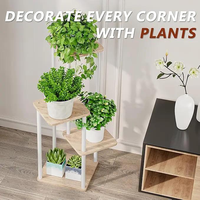 AZERPIAN Plant Stand 4 Tier Indoor Metal Flower Shelf for Multiple Plants Corner Tall Flower Holders for Patio Garden Living Room Balcony Bedroom, Black (4 Tier-White) by GreenHaven Gardens