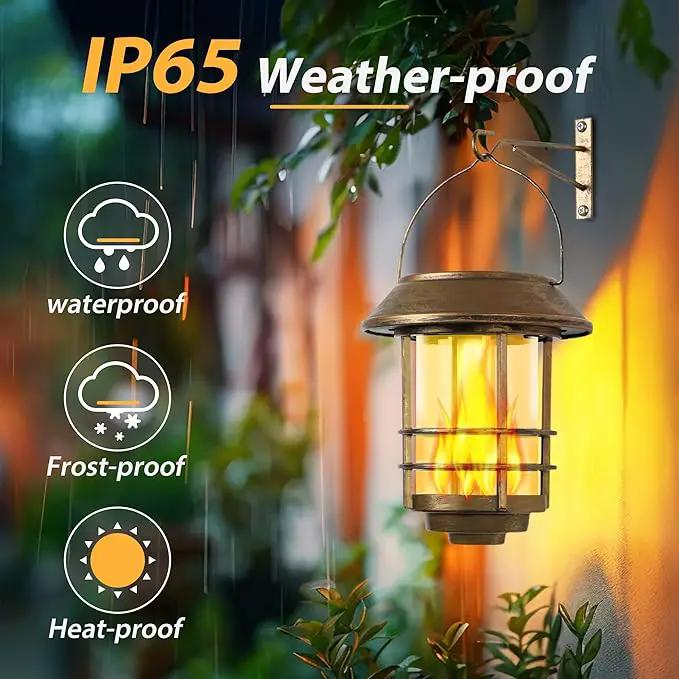 Otdair Solar Wall Lantern Outdoor, Flickering Flames Solar Sconce Lights Outdoor, Hanging Solar Lamps Wall Mount for Front Porch, Patio and Yard, 2 Pack, Yellow Bronze by GreenHaven Gardens