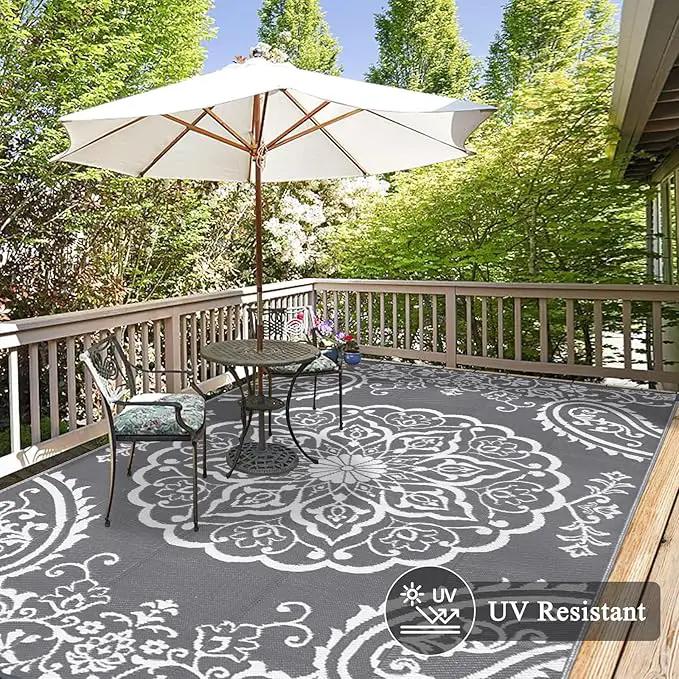 Pauwer Waterproof Outdoor Rug 8x10, Reversible Plastic Straw Patio Camping Rug, Indoor Outdoor RV Mat Carpet for Deck, Camper, Porch, Balcony, Backyard, Picnic, Boho Grey by GreenHaven Gardens