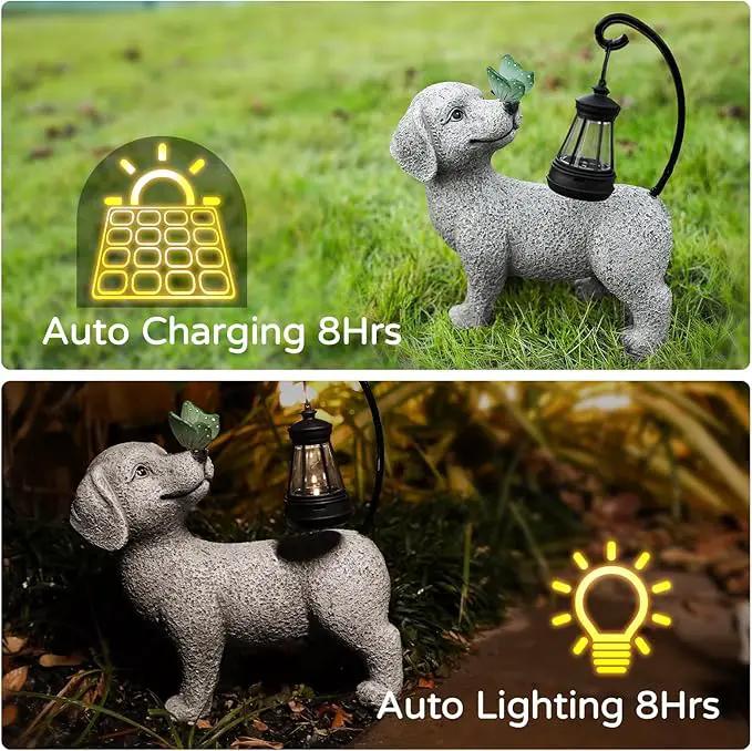 Solar Garden Outdoor Statues Dog with Butterfly Solar Lantern, Lawn Decor Puppy Figurine for Patio Balcony Yard, Yard Unique Christmas Birthdays Gift for Mom Grandma by GreenHaven Gardens